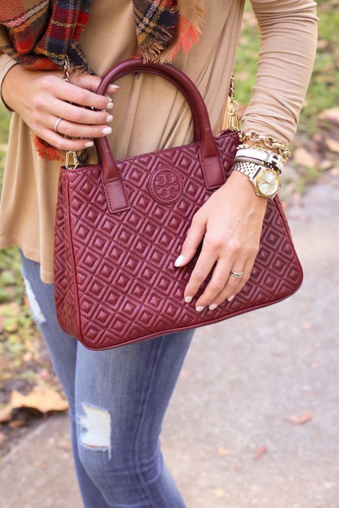 tory burch marion red agate handbag with the perfect plaid scarf nordstrom prada sunglasses with dolce vita grayed boots_-11