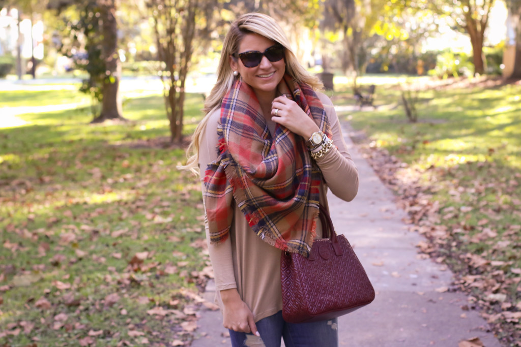 tory burch marion red agate handbag with the perfect plaid scarf nordstrom prada sunglasses with dolce vita grayed boots_-2