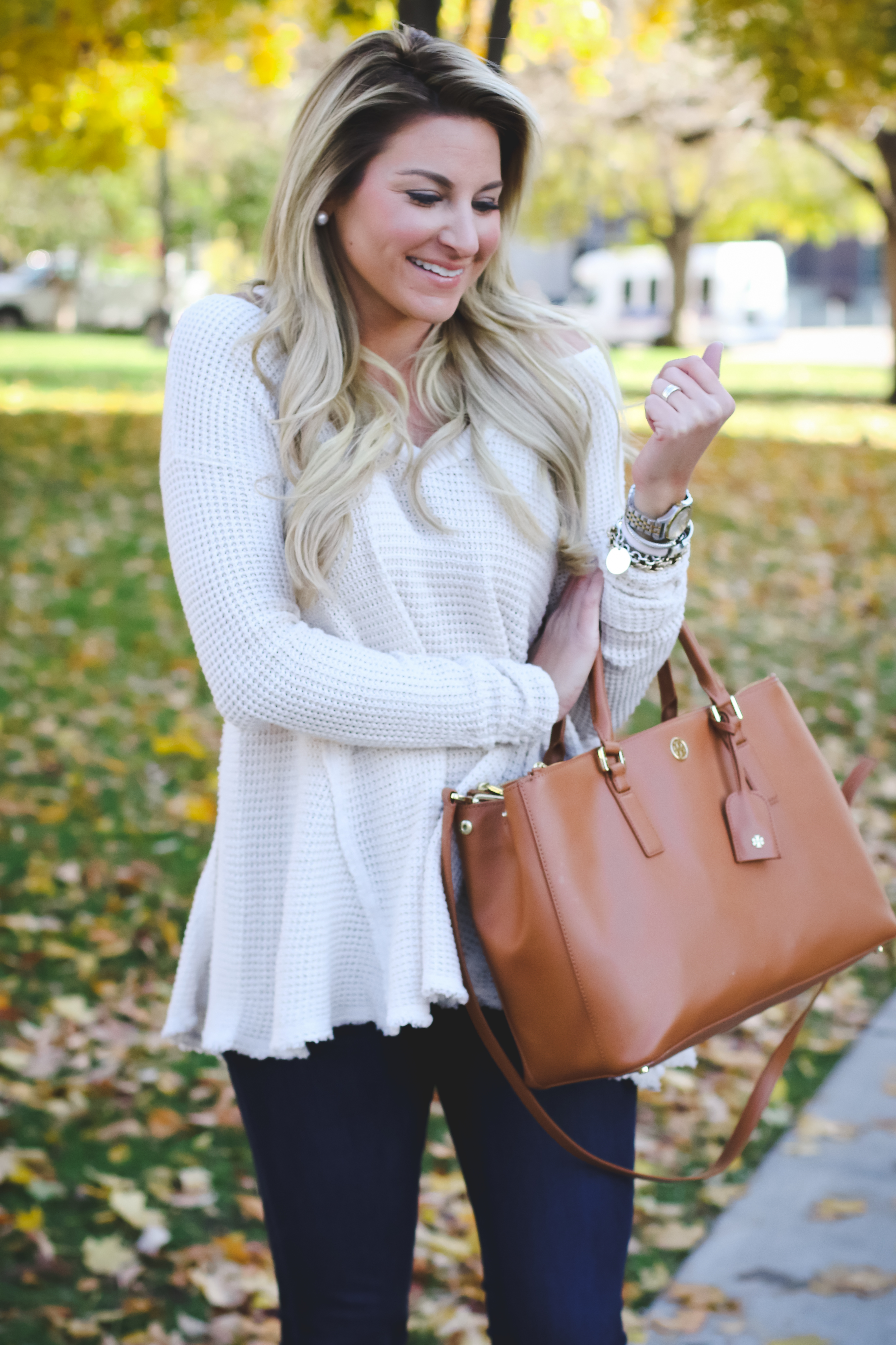 Free People Swing Sweater with Nordstrom Jeans Tory Burch Robinson