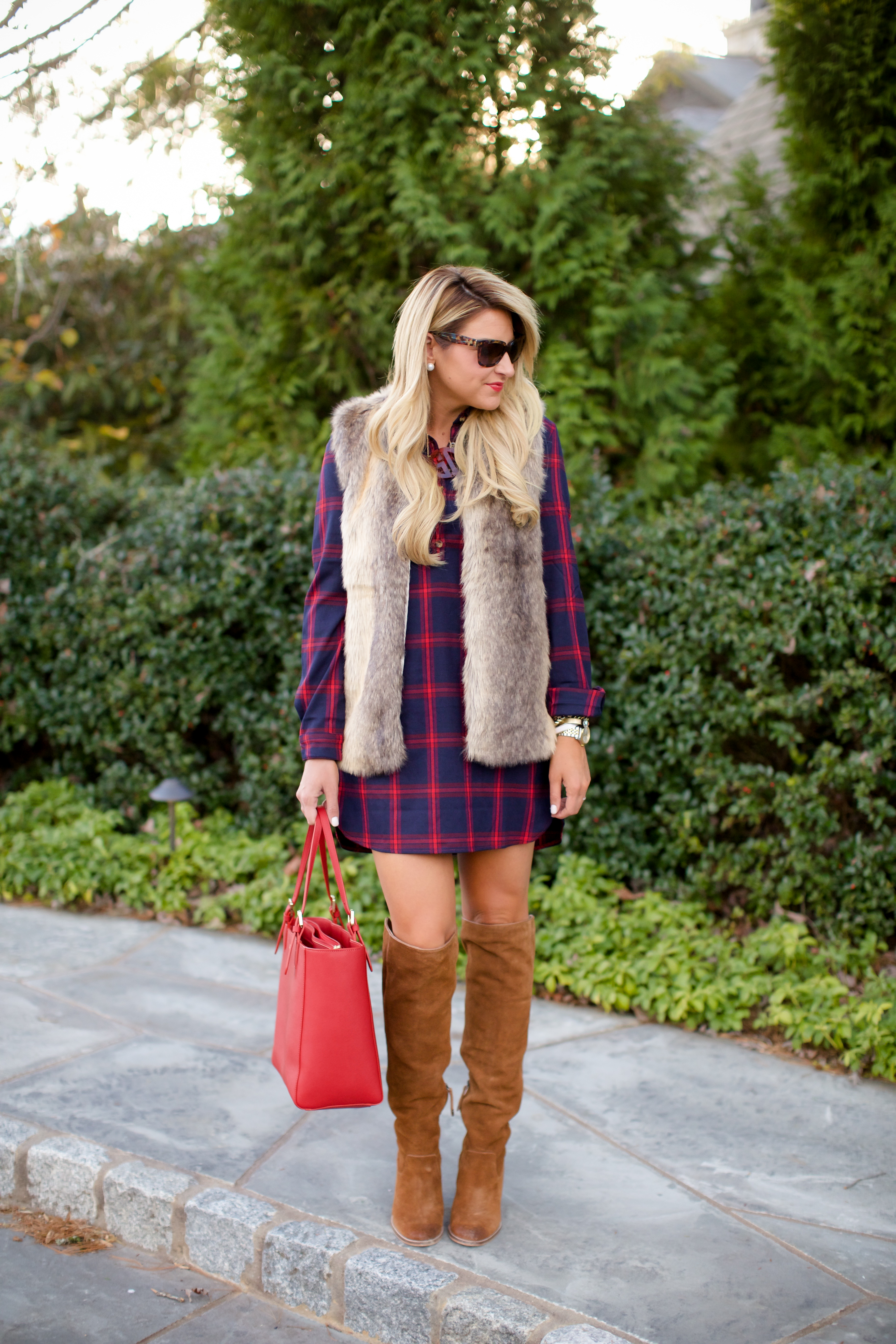 Plaid deals fur vest