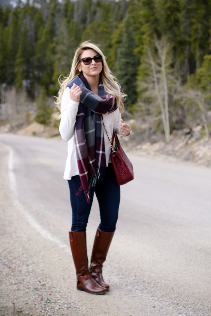 tory burch marion red agate handbag with the perfect plaid scarf nordstrom prada sunglasses with dolce vita grayed boots_-11