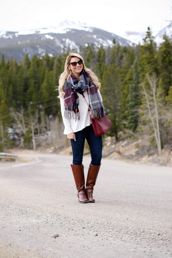 tory burch marion red agate handbag with the perfect plaid scarf nordstrom prada sunglasses with dolce vita grayed boots_-13