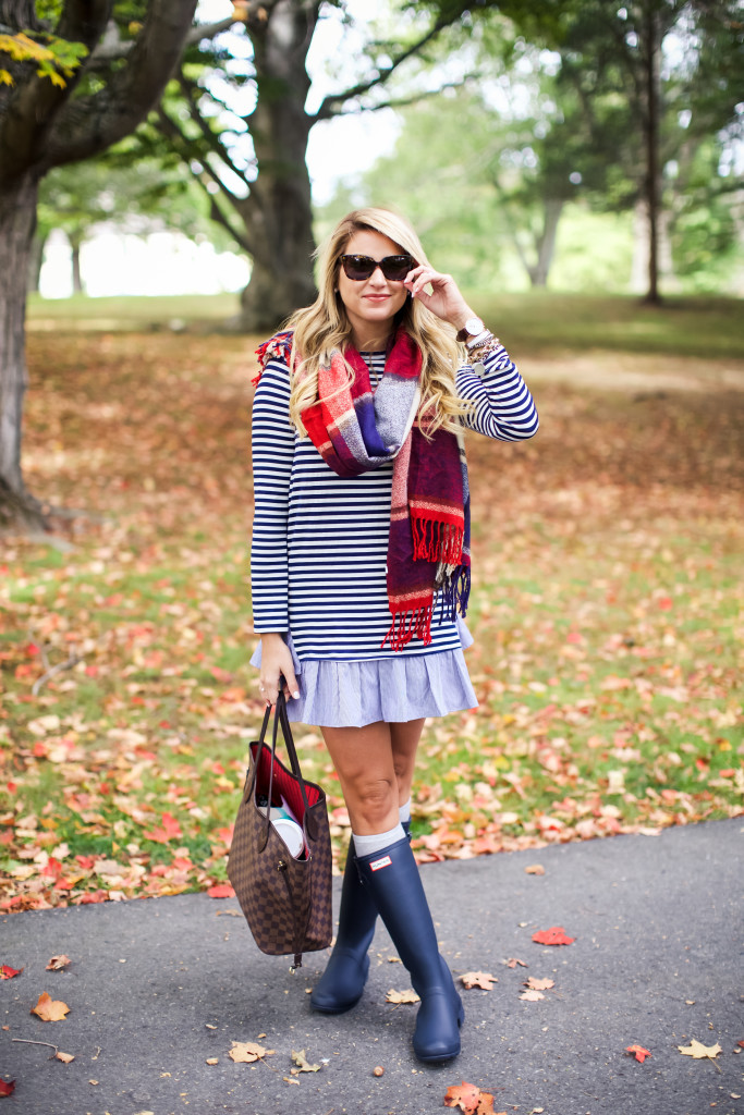 Outfit | Stripe Dress Plaid Scarf - SHOP DANDY | A florida based style ...